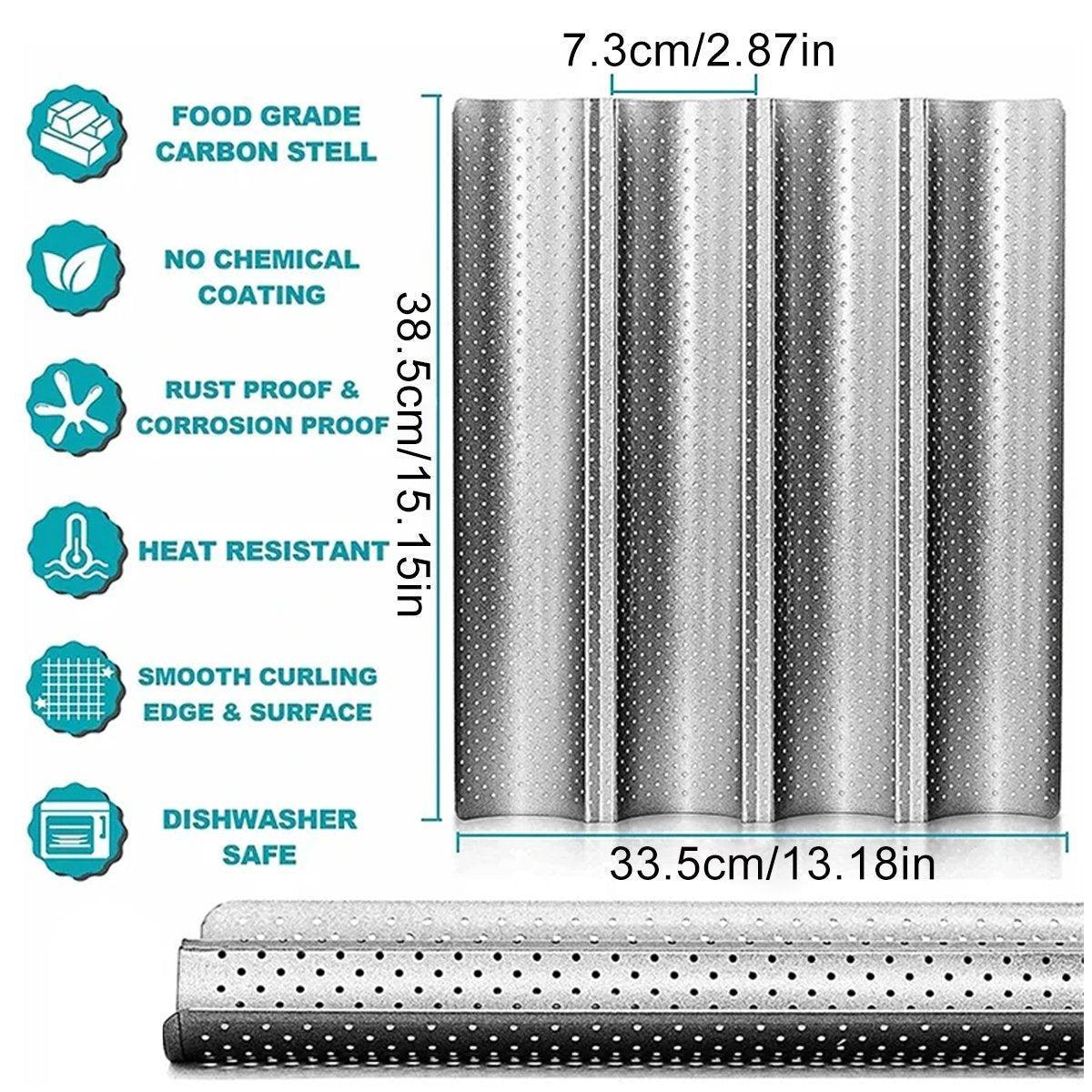 Non-stick French Baguette Pan Bread Baking Mould Loaves Mold Cooking Steel Tray V528-BAGUETTE-PAN-SILVER-2PCS-203780