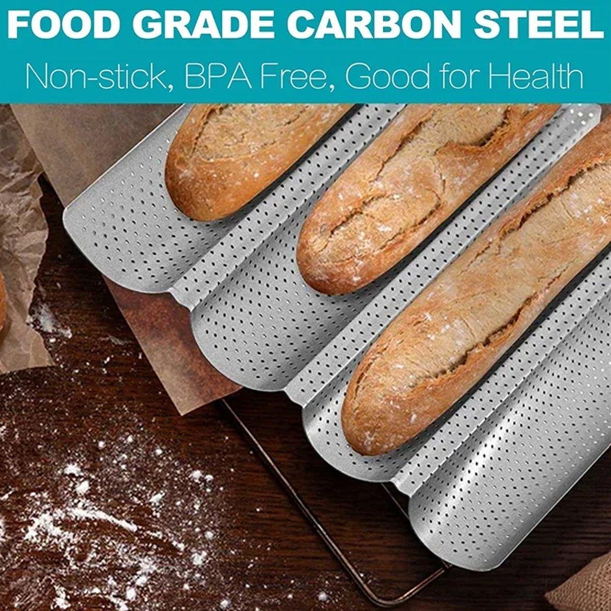 Non-stick French Baguette Pan Bread Baking Mould Loaves Mold Cooking Steel Tray V528-BAGUETTE-PAN-SILVER-2PCS-203780