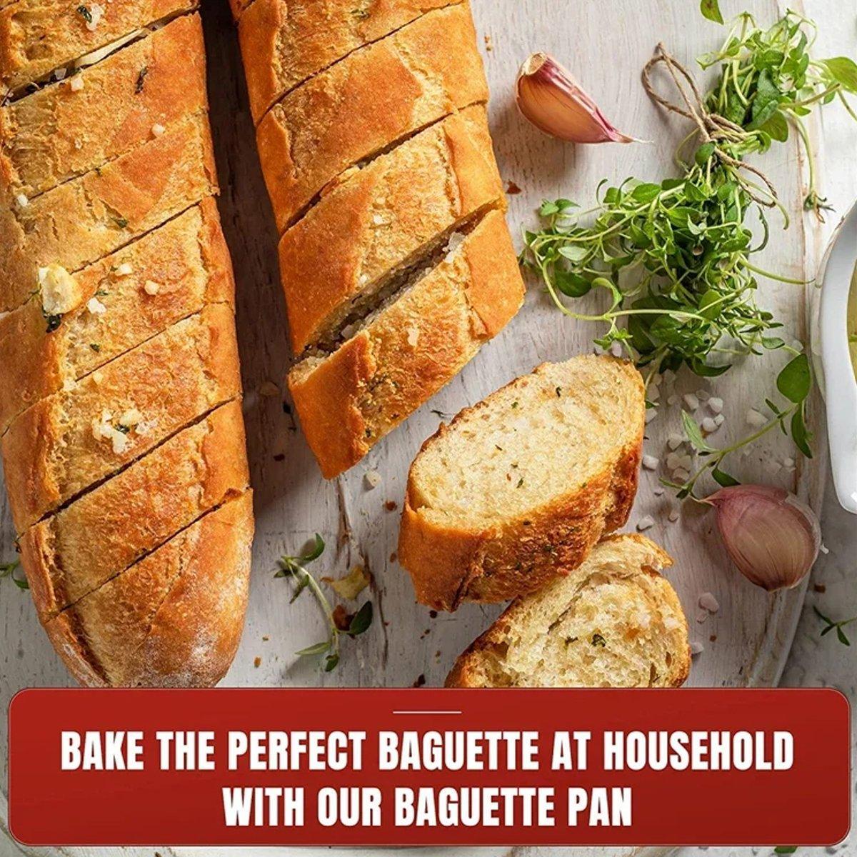 Non-stick French Baguette Pan Bread Baking Mould Loaves Mold Cooking Steel Tray V528-BAGUETTE-PAN-SILVER-2PCS-203780