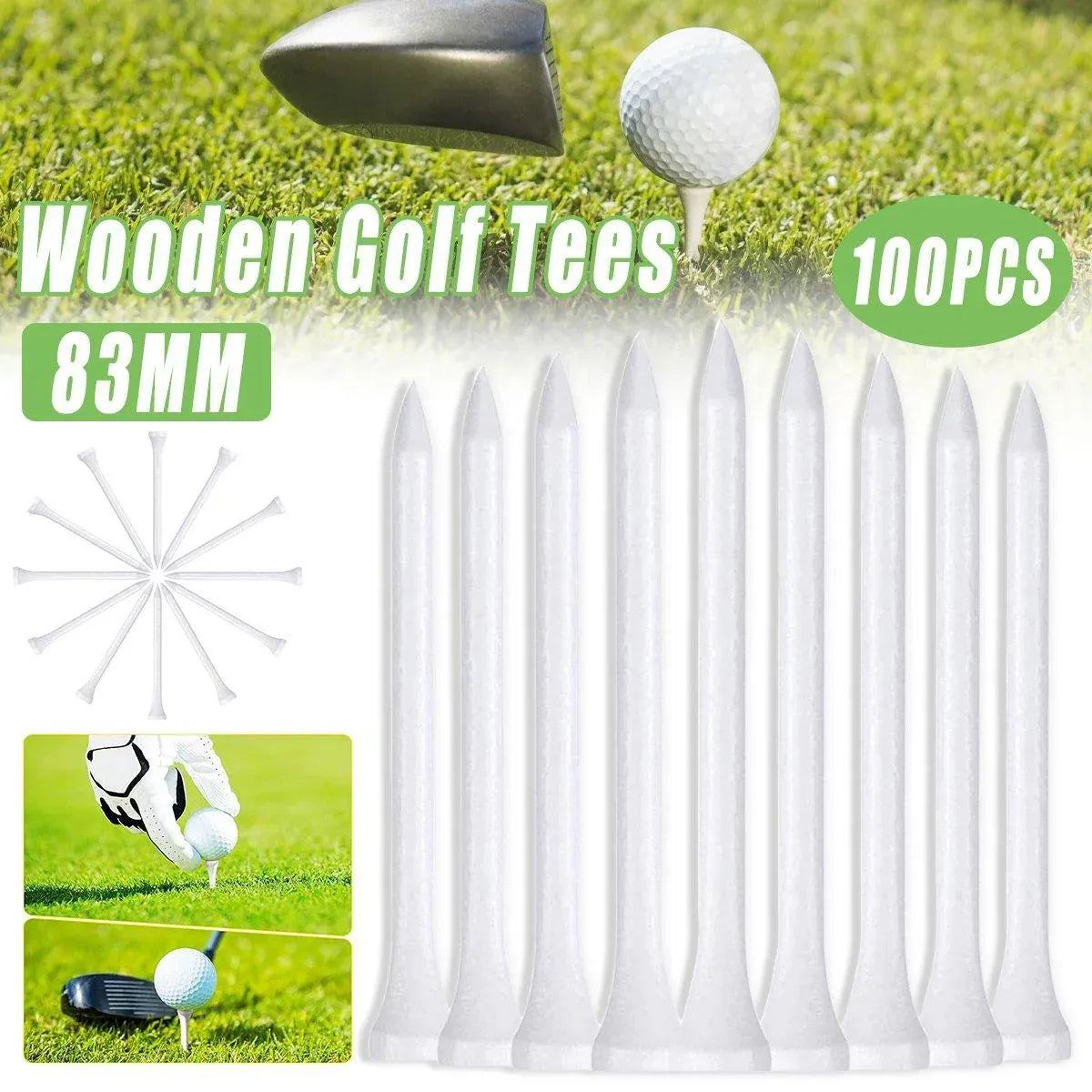 100pcs Wooden Golf Spikes Durable Wooden Tees Golf Accessories V528-BALL-PEG-100PCS-780082
