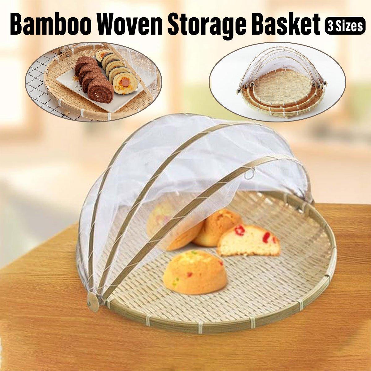 Bamboo Storage Basket with Mesh Cover for Fruit Vegetables Food Buns Kitchen - 42CM V528-BAMBOO-BASKET-42CM-825189