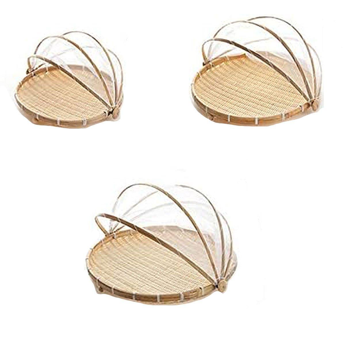 Bamboo Storage Basket with Mesh Cover for Fruit Vegetables Food Buns Kitchen - 42CM V528-BAMBOO-BASKET-42CM-825189