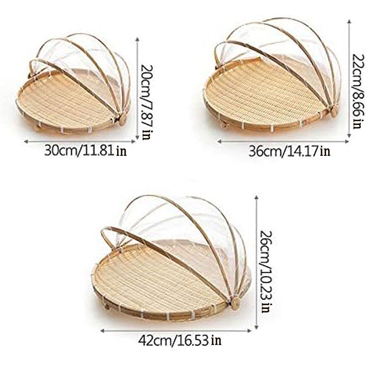 Bamboo Storage Basket with Mesh Cover for Fruit Vegetables Food Buns Kitchen - 42CM V528-BAMBOO-BASKET-42CM-825189