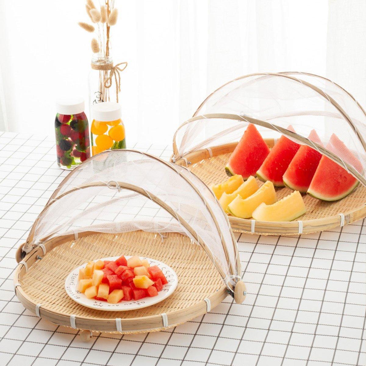 Bamboo Storage Basket with Mesh Cover for Fruit Vegetables Food Buns Kitchen - 42CM V528-BAMBOO-BASKET-42CM-825189
