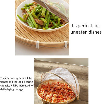 Bamboo Storage Basket with Mesh Cover for Fruit Vegetables Food Buns Kitchen - 42CM V528-BAMBOO-BASKET-42CM-825189