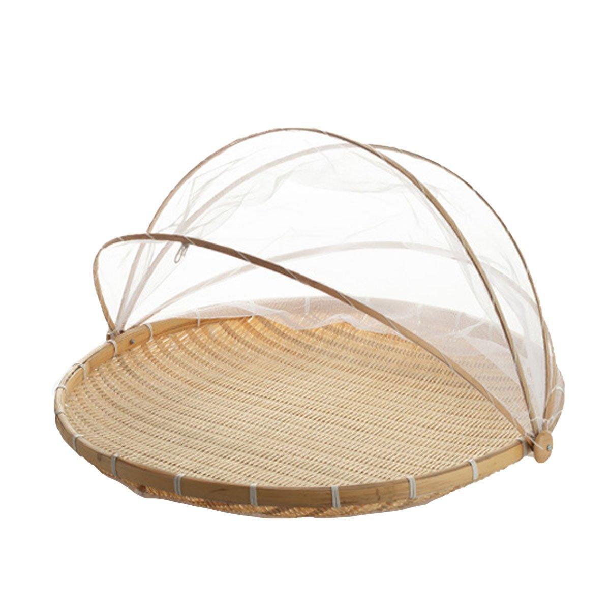 Bamboo Storage Basket with Mesh Cover for Fruit Vegetables Food Buns Kitchen - 42CM V528-BAMBOO-BASKET-42CM-825189