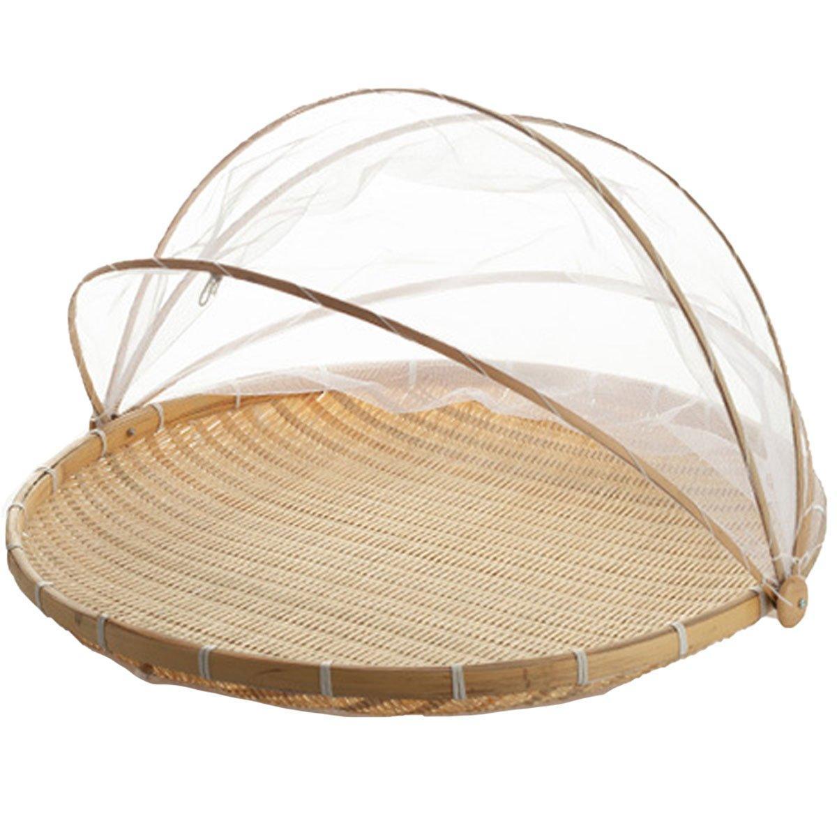 Bamboo Storage Basket with Mesh Cover for Fruit Vegetables Food Buns Kitchen - 42CM V528-BAMBOO-BASKET-42CM-825189