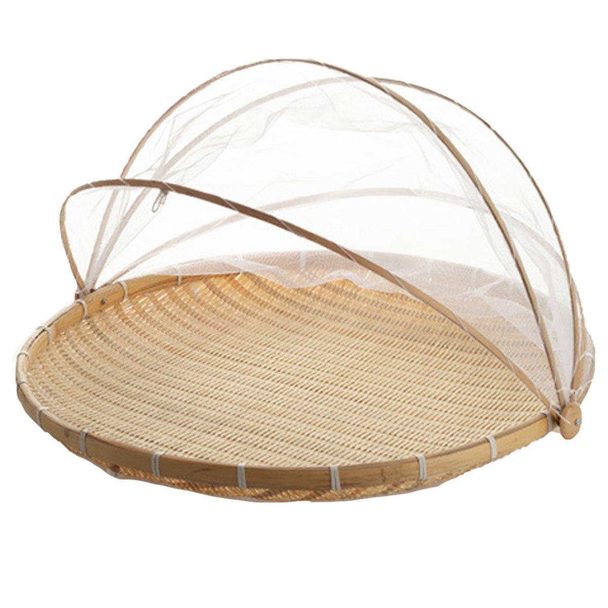 Bamboo Storage Basket with Mesh Cover for Fruit Vegetables Food Buns Kitchen - 42CM V528-BAMBOO-BASKET-42CM-825189