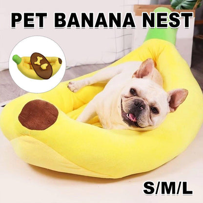 Cute Banana Shape Pet Bed Winter Warm Dog Cat Kennel Cozy Pet Cartoon Bed Mat - S V528-BANANA-NEST-S-101623