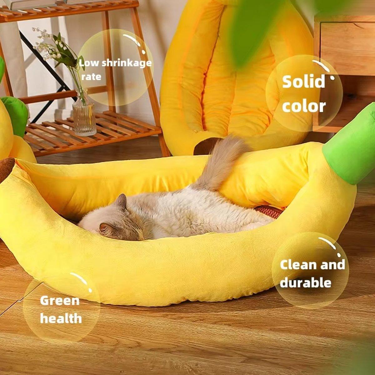 Cute Banana Shape Pet Bed Winter Warm Dog Cat Kennel Cozy Pet Cartoon Bed Mat - S V528-BANANA-NEST-S-101623