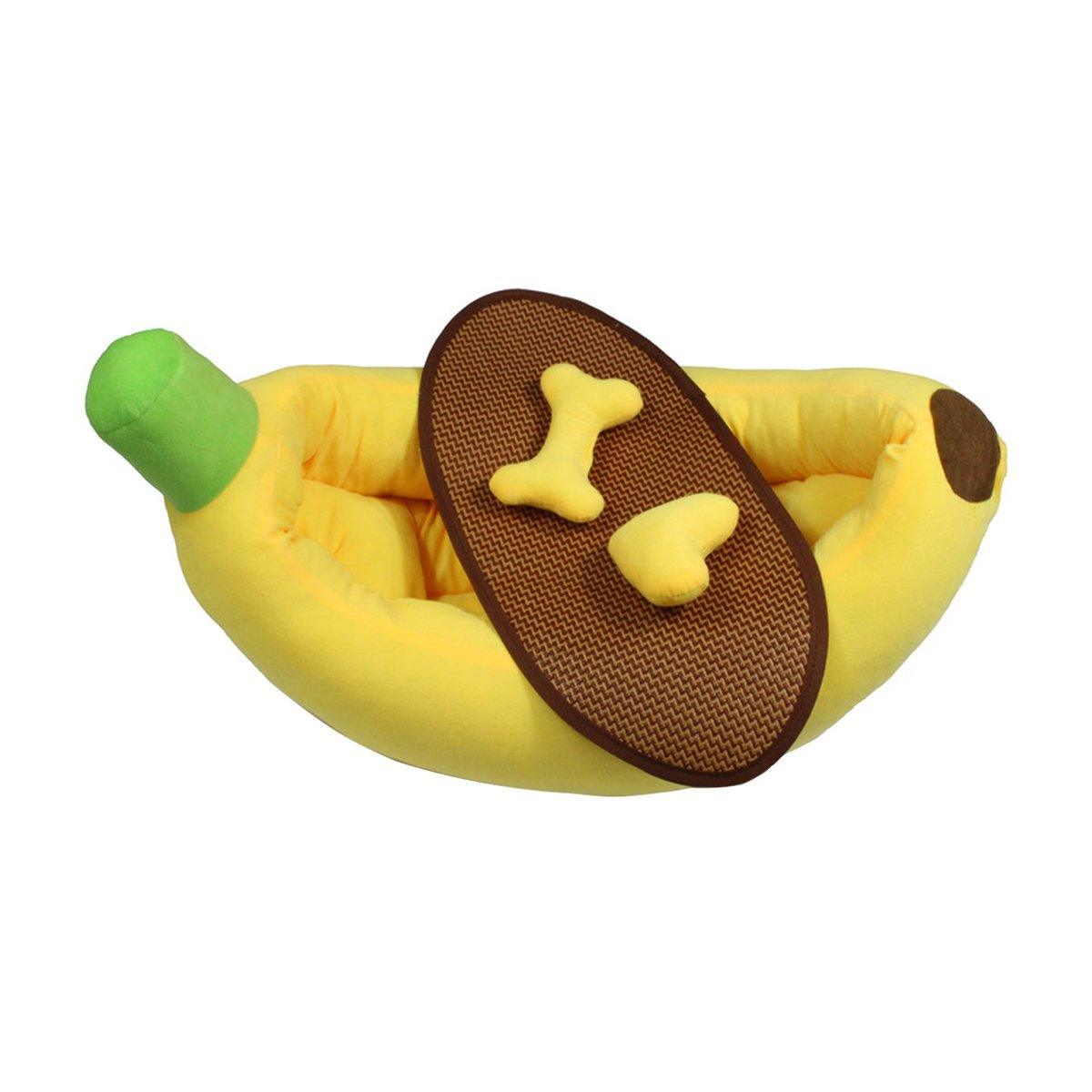 Cute Banana Shape Pet Bed Winter Warm Dog Cat Kennel Cozy Pet Cartoon Bed Mat - S V528-BANANA-NEST-S-101623