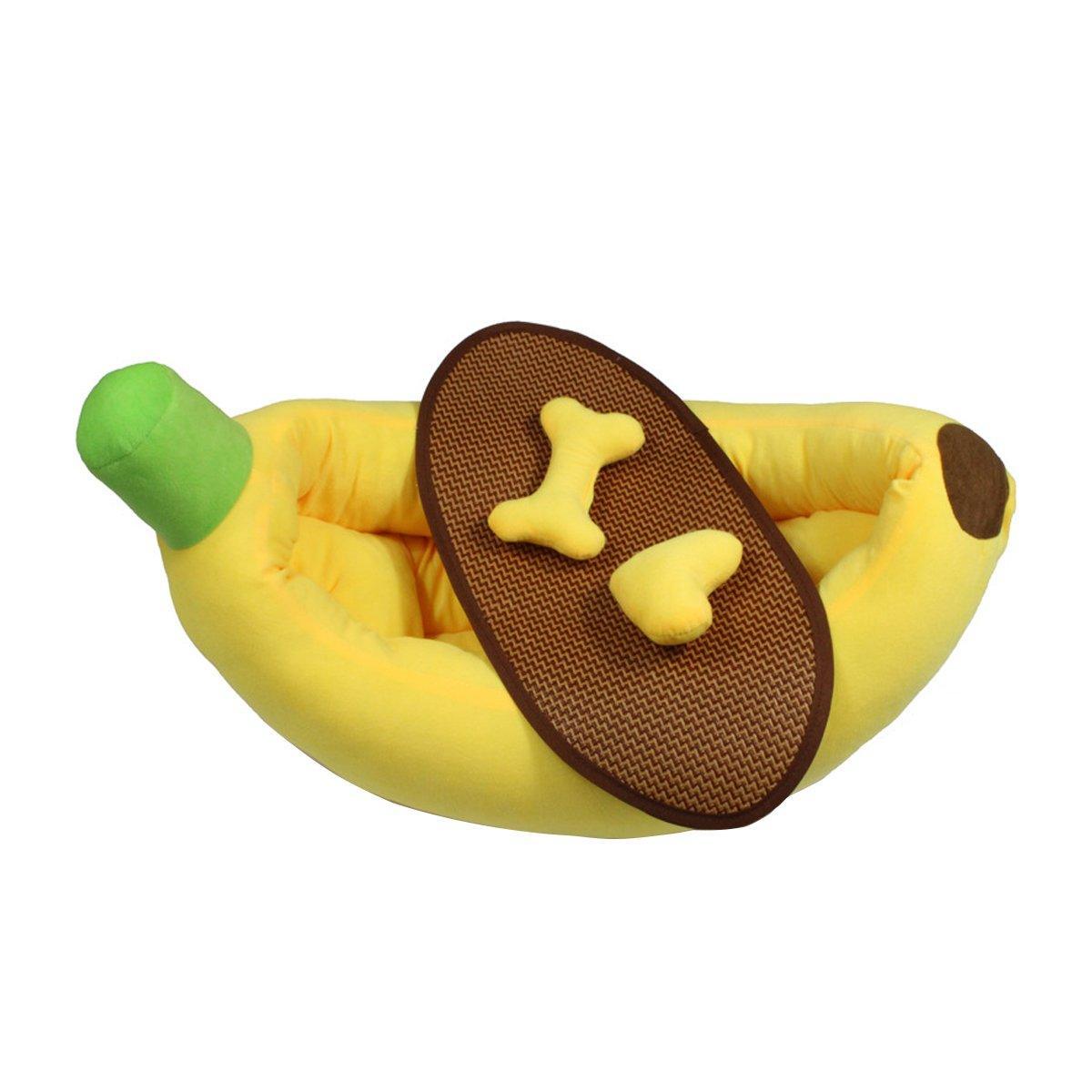 Cute Banana Shape Pet Bed Winter Warm Dog Cat Kennel Cozy Pet Cartoon Bed Mat - S V528-BANANA-NEST-S-101623