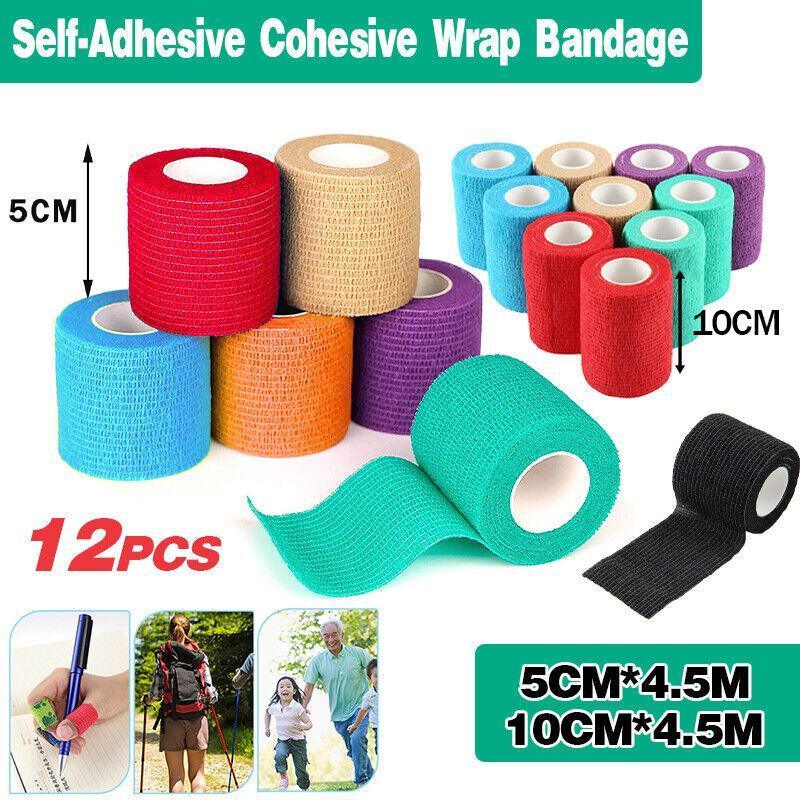 12 Pack Self Adhesive Cohesive Wrap Bandage for Pets and Everyday Protection - 12PCS Black(5CM*4.5M) V528-BANDAGE-BLACK5CM-4-5M12PCS-78421