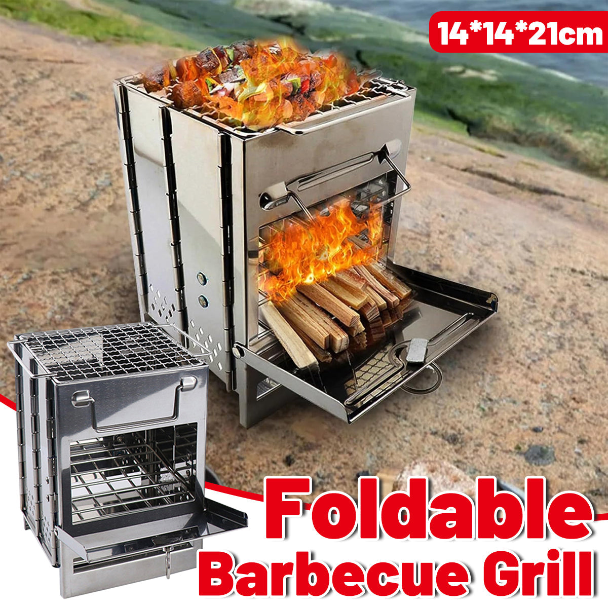 Outdoor Camping Mini Folding Wood Burning Stove Picnic Stainless Steel BBQ Grill V528-BARBECUE-GRILL-772411
