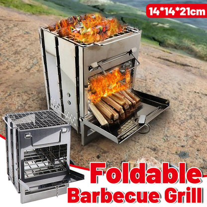 Outdoor Camping Mini Folding Wood Burning Stove Picnic Stainless Steel BBQ Grill V528-BARBECUE-GRILL-772411