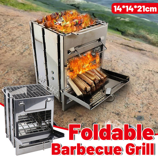 Outdoor Camping Mini Folding Wood Burning Stove Picnic Stainless Steel BBQ Grill V528-BARBECUE-GRILL-772411