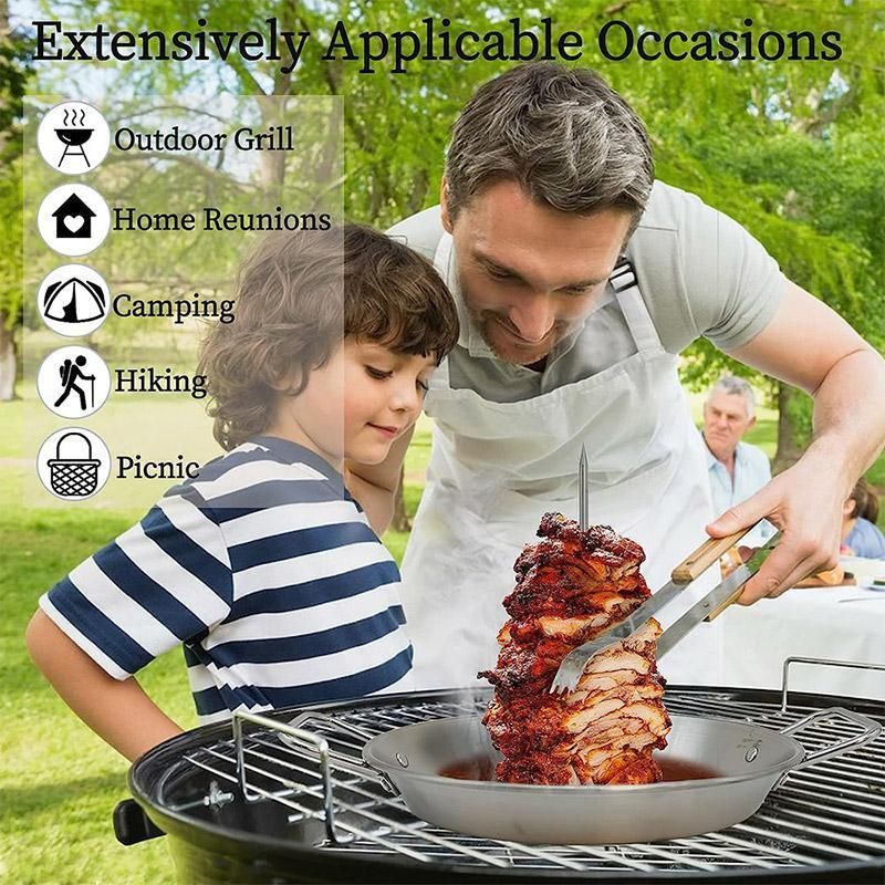 Stainless Steel Vertical Skewer Grill Pan Barbecue Kebab Rack Grill Cooking Tool V528-BARBECUE-POT-13IN-729112