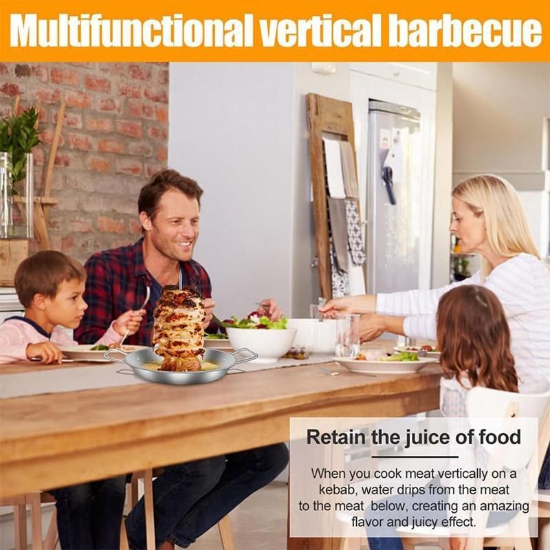 Stainless Steel Vertical Skewer Grill Pan Barbecue Kebab Rack Grill Cooking Tool V528-BARBECUE-POT-13IN-729112