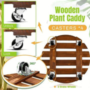 Wooden Round Universal Wheel Planter Base Tray Mobile Planter Stand for Garden V528-BASE-30-30-404922