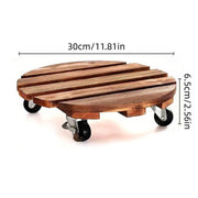 Wooden Round Universal Wheel Planter Base Tray Mobile Planter Stand for Garden V528-BASE-30-30-404922