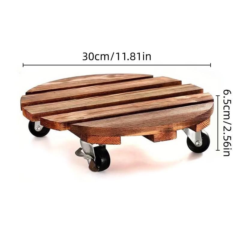 Wooden Round Universal Wheel Planter Base Tray Mobile Planter Stand for Garden V528-BASE-30-30-404922