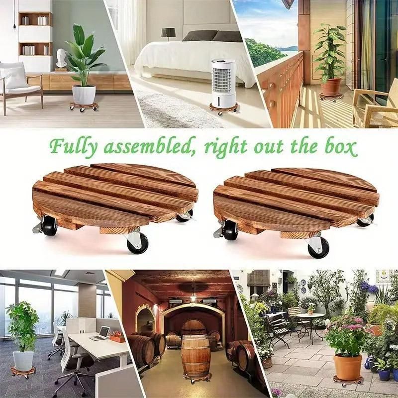 Wooden Round Universal Wheel Planter Base Tray Mobile Planter Stand for Garden V528-BASE-30-30-404922