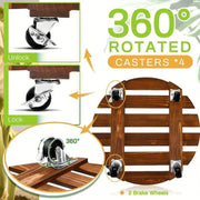 Wooden Round Universal Wheel Planter Base Tray Mobile Planter Stand for Garden V528-BASE-30-30-404922