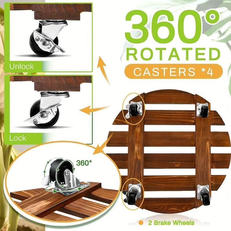 Wooden Round Universal Wheel Planter Base Tray Mobile Planter Stand for Garden V528-BASE-30-30-404922