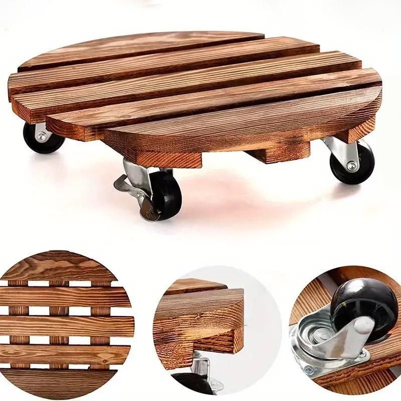 Wooden Round Universal Wheel Planter Base Tray Mobile Planter Stand for Garden V528-BASE-30-30-404922