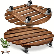 Wooden Round Universal Wheel Planter Base Tray Mobile Planter Stand for Garden V528-BASE-30-30-404922