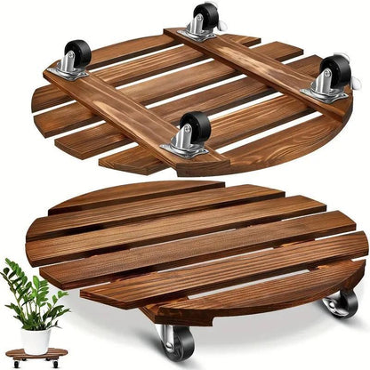 Wooden Round Universal Wheel Planter Base Tray Mobile Planter Stand for Garden V528-BASE-30-30-404922