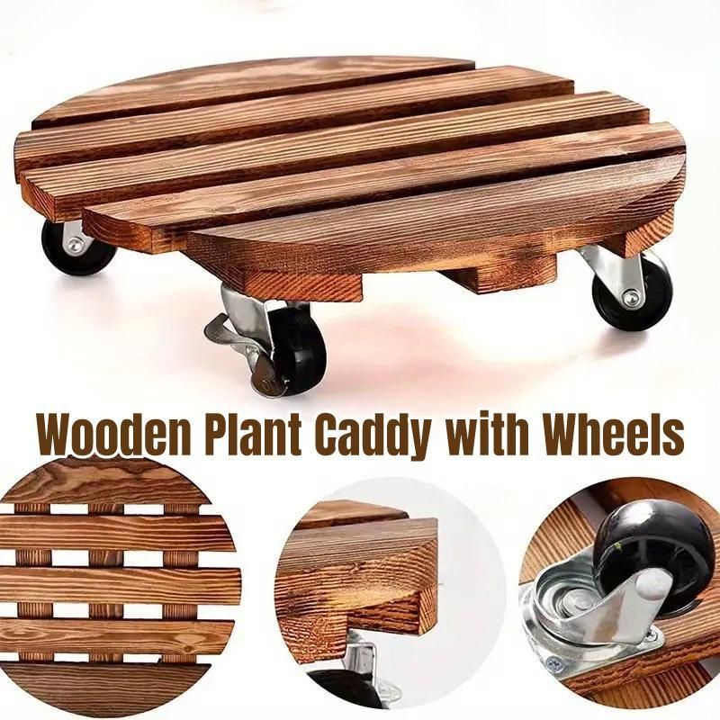 Wooden Round Universal Wheel Planter Base Tray Mobile Planter Stand for Garden V528-BASE-30-30-404922