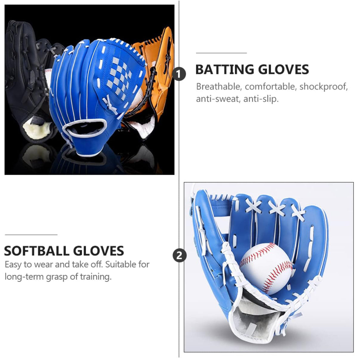 Baseball Glove Thickened Softball Glove Pitcher Mitt Sports Training Outdoor - Blue - 11.5in V528-BASEBALL-GLOVE-BLUE-115INCH-804789