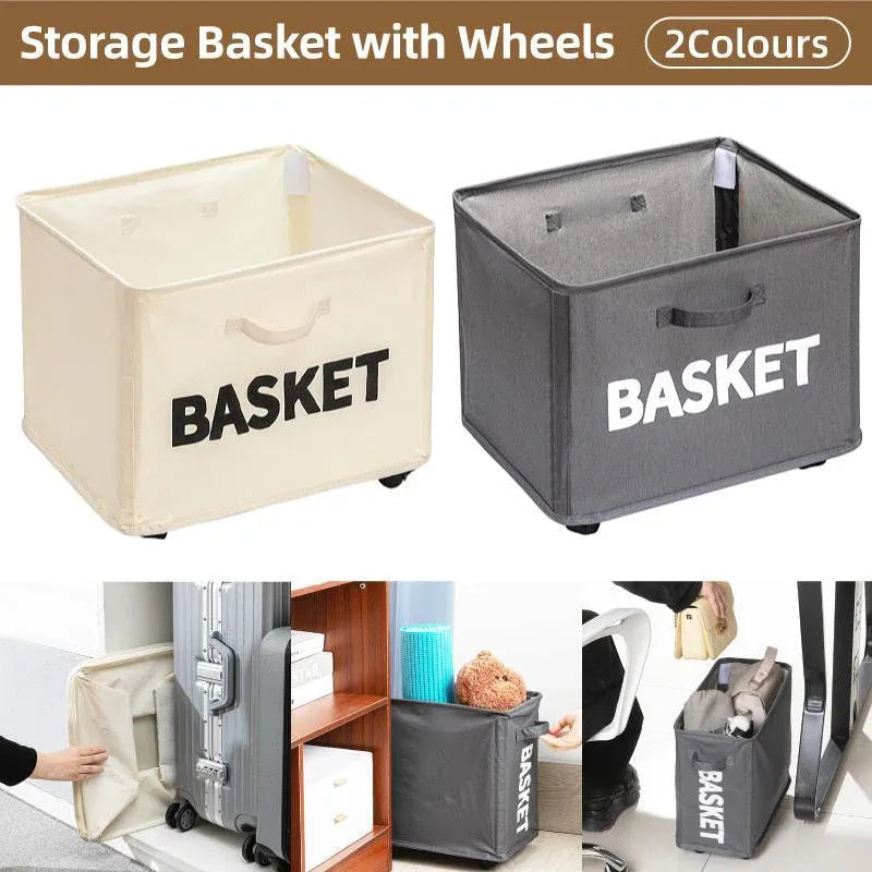 Rolling Storage Basket with Wheels for Under Desk or Shelf Organisation - Beige V528-BASKET-BEIGE-829177