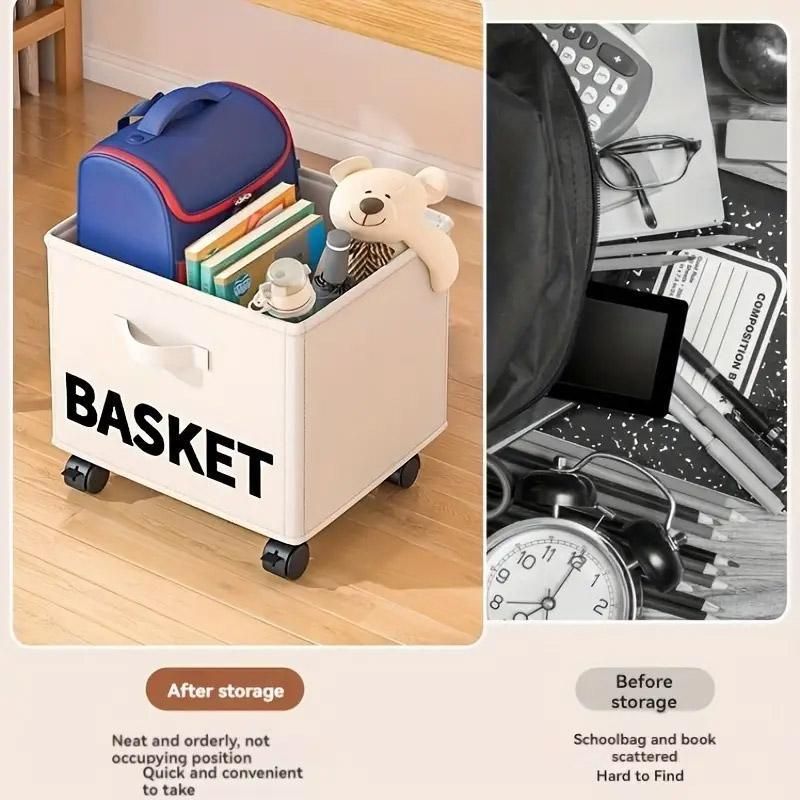 Rolling Storage Basket with Wheels for Under Desk or Shelf Organisation - Beige V528-BASKET-BEIGE-829177