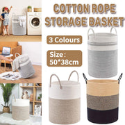 Woven Cotton Rope Storage Basket Foldable Laundry Bin Bamboo Clothes Organizer - Khaki Black V528-BASKET-KHAKI-BLACK-756362