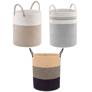 Woven Cotton Rope Storage Basket Foldable Laundry Bin Bamboo Clothes Organizer - Khaki Black V528-BASKET-KHAKI-BLACK-756362