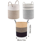 Woven Cotton Rope Storage Basket Foldable Laundry Bin Bamboo Clothes Organizer - Khaki Black V528-BASKET-KHAKI-BLACK-756362