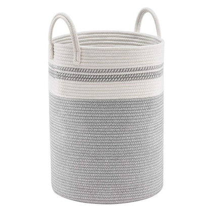 Woven Cotton Rope Storage Basket Foldable Laundry Bin Bamboo Clothes Organizer - Khaki Black V528-BASKET-KHAKI-BLACK-756362