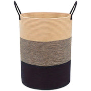Woven Cotton Rope Storage Basket Foldable Laundry Bin Bamboo Clothes Organizer - Khaki Black V528-BASKET-KHAKI-BLACK-756362