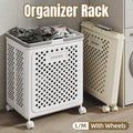 Folding Laundry Basket with Wheel Large Capacity Removable Dirty Clothes Storage - White-M V528-BASKET-M-WHITE-973457