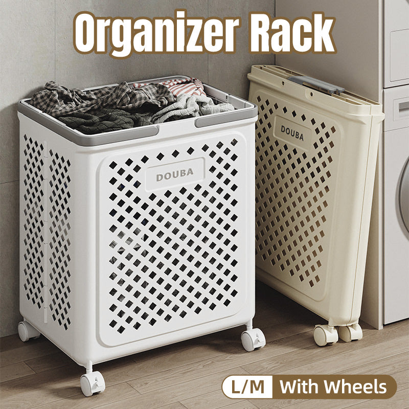 Folding Laundry Basket with Wheel Large Capacity Removable Dirty Clothes Storage - White-M V528-BASKET-M-WHITE-973457