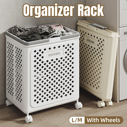 Folding Laundry Basket with Wheel Large Capacity Removable Dirty Clothes Storage - White-M V528-BASKET-M-WHITE-973457