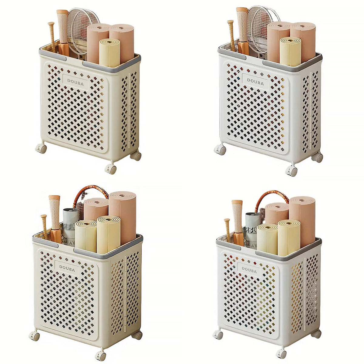 Folding Laundry Basket with Wheel Large Capacity Removable Dirty Clothes Storage - White-M V528-BASKET-M-WHITE-973457