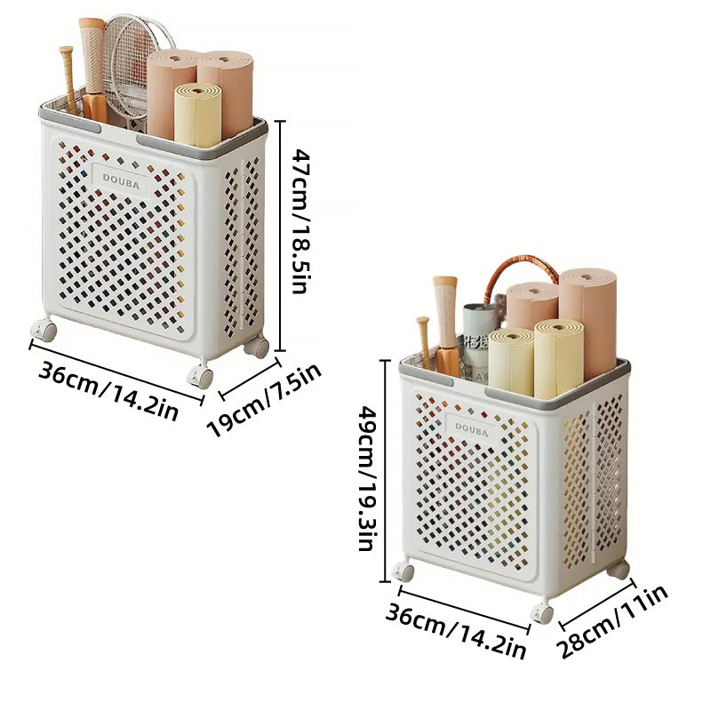 Folding Laundry Basket with Wheel Large Capacity Removable Dirty Clothes Storage - White-M V528-BASKET-M-WHITE-973457