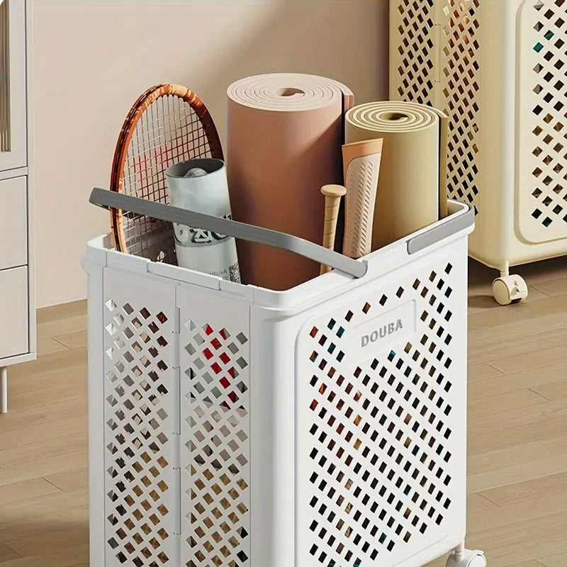 Folding Laundry Basket with Wheel Large Capacity Removable Dirty Clothes Storage - White-M V528-BASKET-M-WHITE-973457
