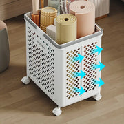 Folding Laundry Basket with Wheel Large Capacity Removable Dirty Clothes Storage - White-M V528-BASKET-M-WHITE-973457