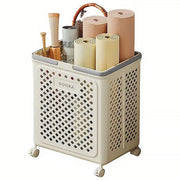 Folding Laundry Basket with Wheel Large Capacity Removable Dirty Clothes Storage - White-M V528-BASKET-M-WHITE-973457