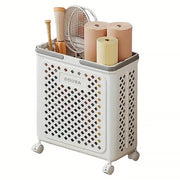 Folding Laundry Basket with Wheel Large Capacity Removable Dirty Clothes Storage - White-M V528-BASKET-M-WHITE-973457