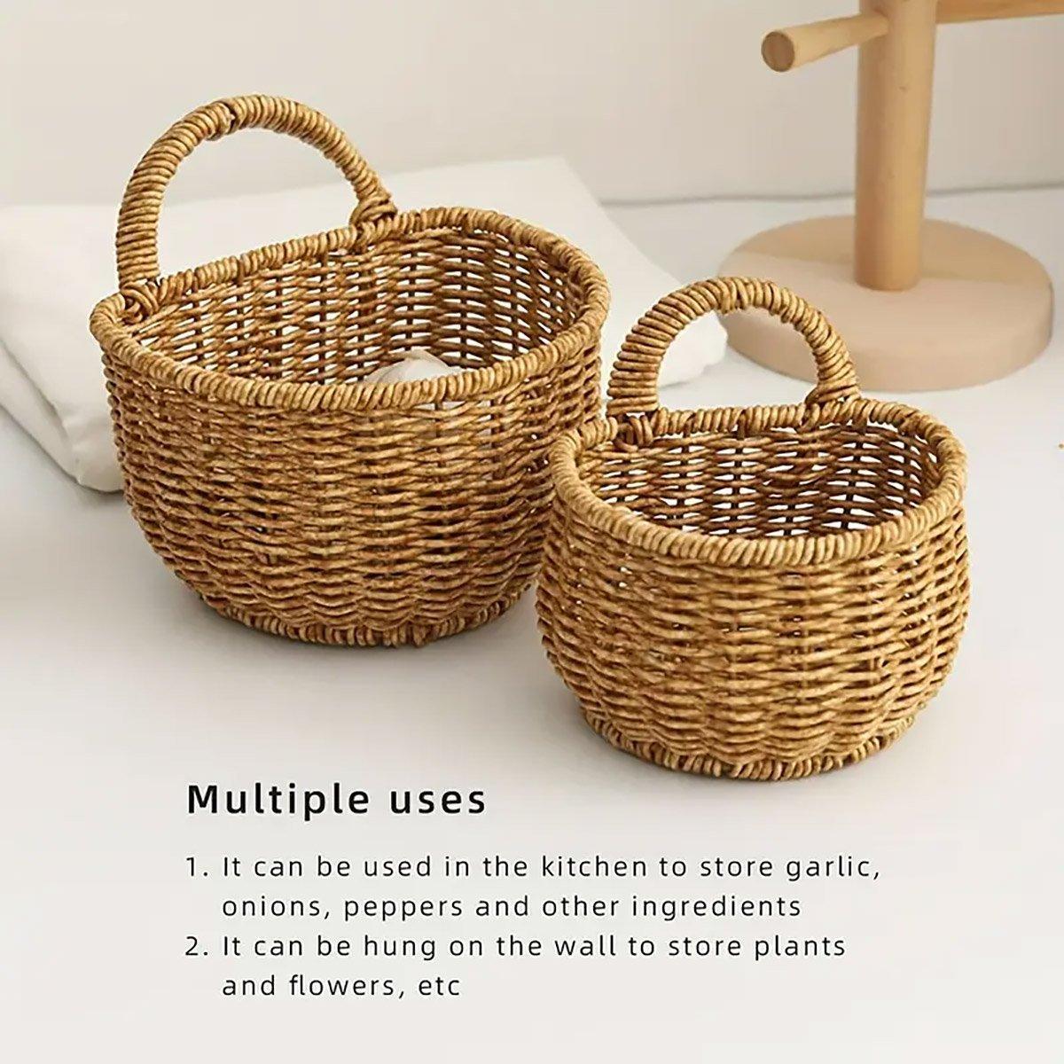 Imitation Rattan Woven Storage Basket Shelf Organizer Wash Rack for Home Decor - Small V528-BASKET-SMALL-256462